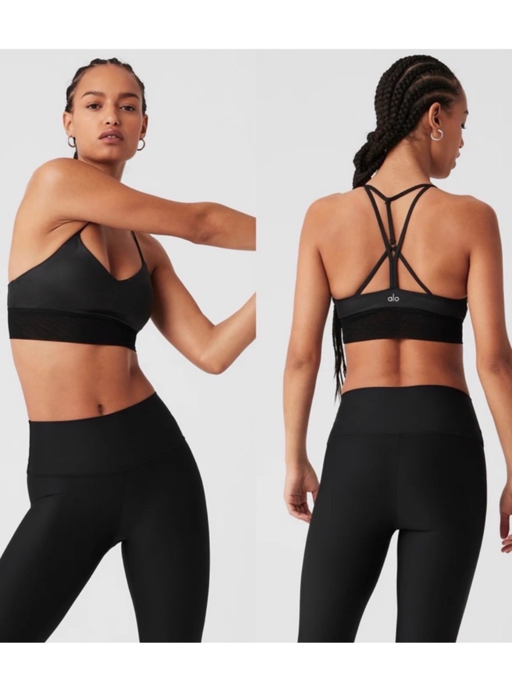 Alo Yoga Lavish Bra Glossy Black Mesh